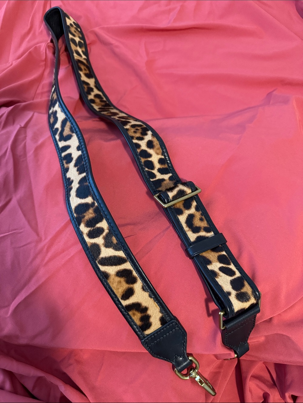 Leopard Print Adjustable Bag Strap with Black Trim
